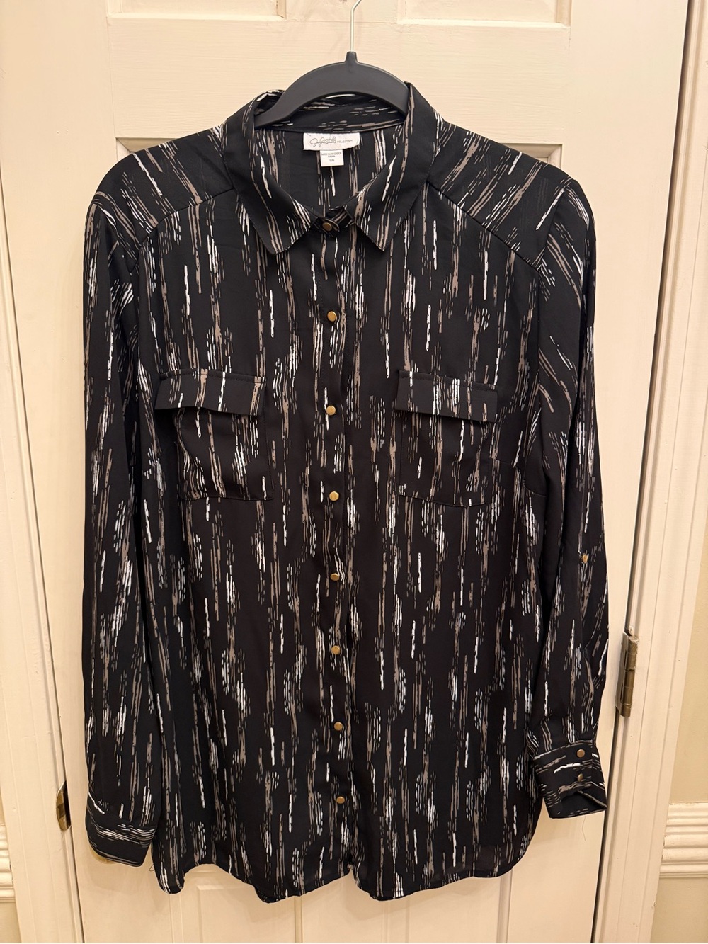 Joseph Ribkoff Black Print Button Down Blouse Large